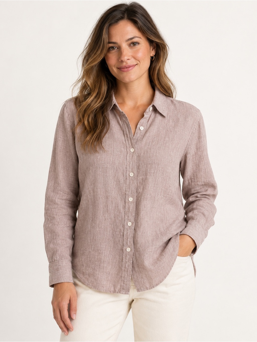 Quince 100% European Linen Long Sleeve Button Down Shirt Mauve L